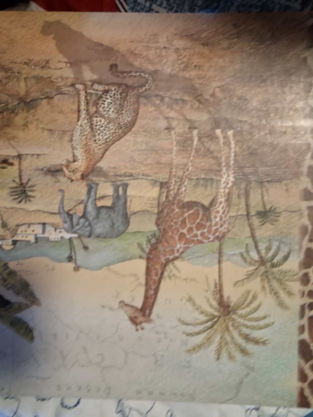 Safari Animal Wall Art Print - Giraffe & Elephant in Brown